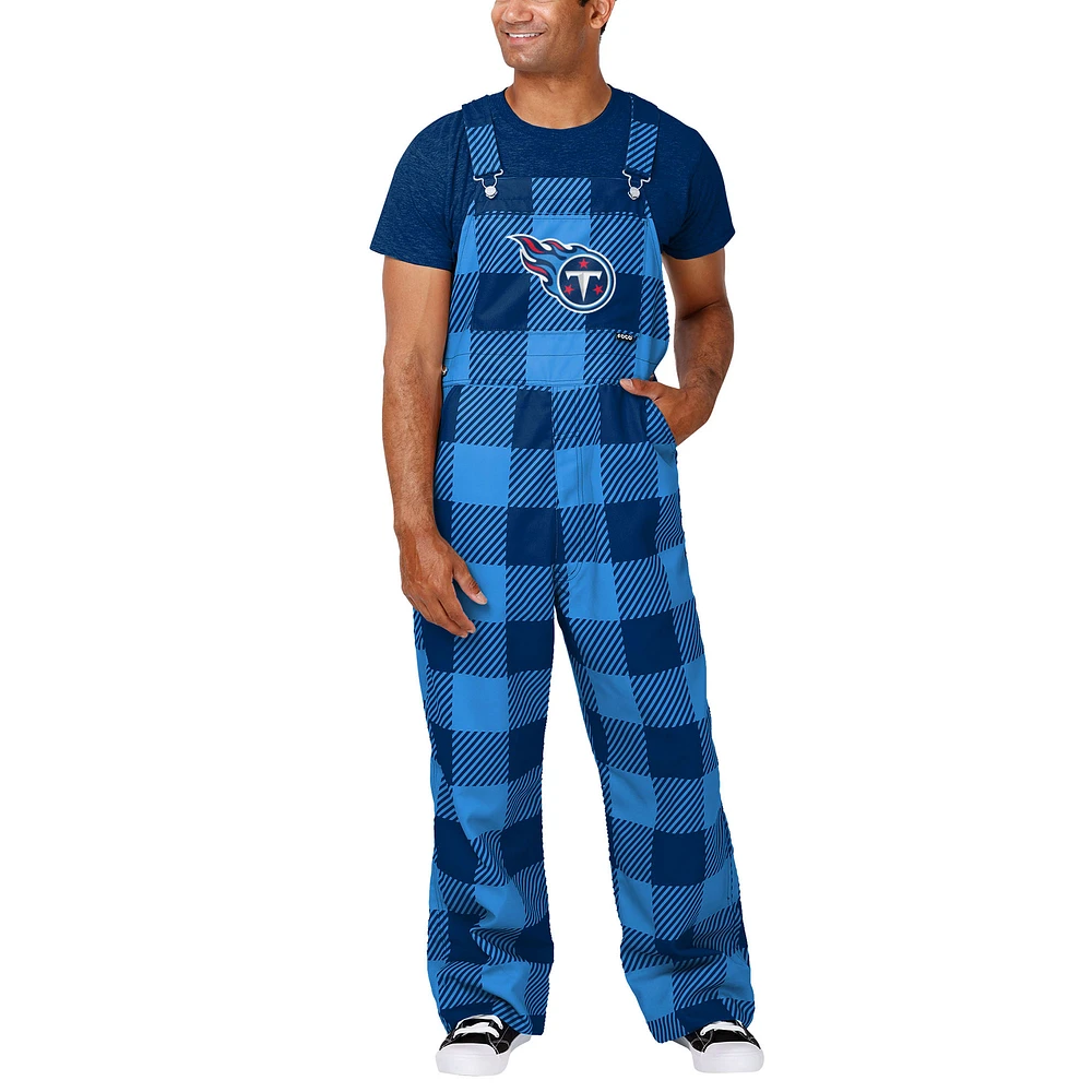 Men's FOCO Light Blue Tennessee Titans Big Logo Plaid Overalls