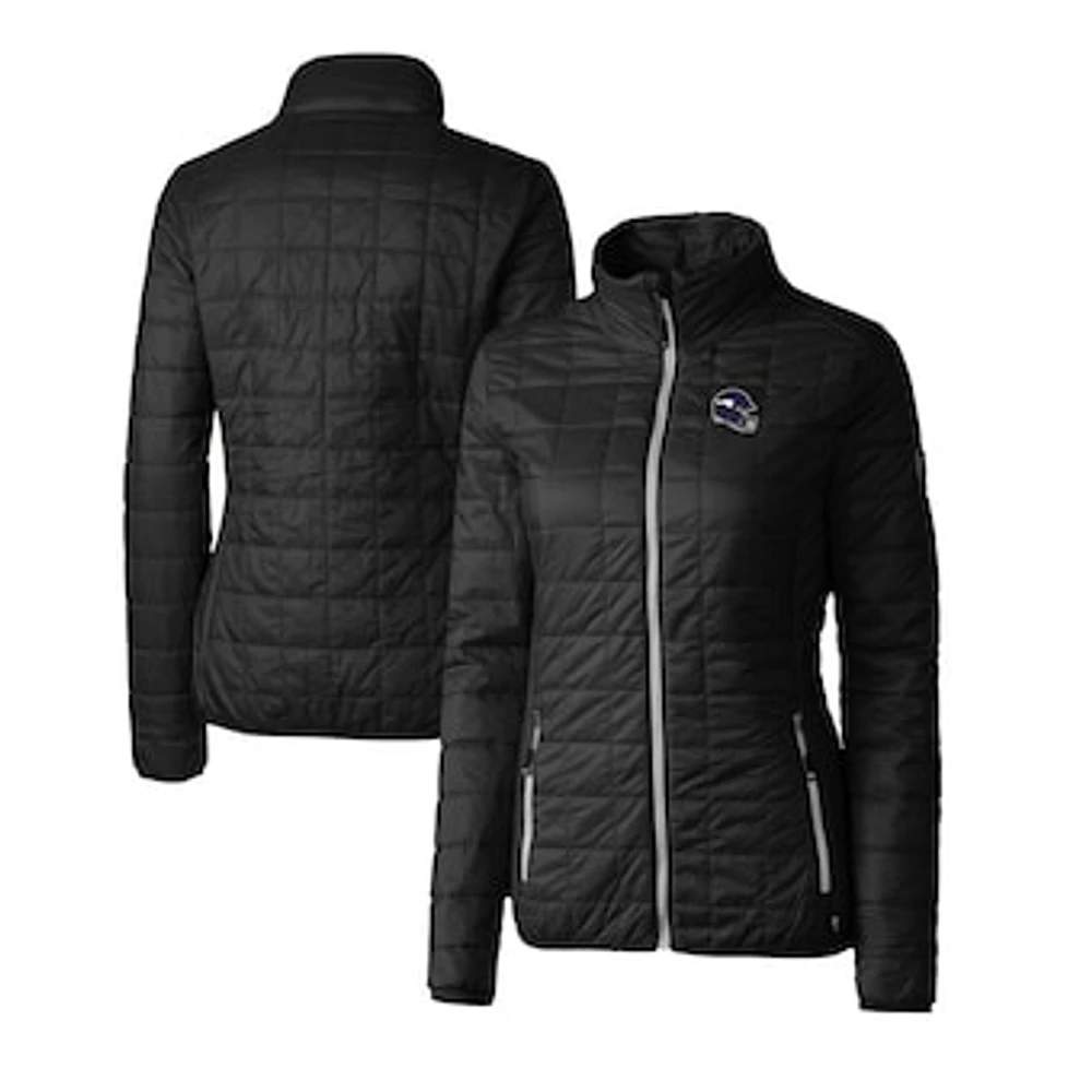 Women's Cutter & Buck Black Minnesota Vikings Helmet Logo Rainier PrimaLoft Eco Insulated Full-Zip Puffer Jacket