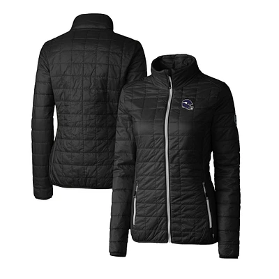 Women's Cutter & Buck Black Minnesota Vikings Helmet Logo Rainier PrimaLoft Eco Insulated Full-Zip Puffer Jacket