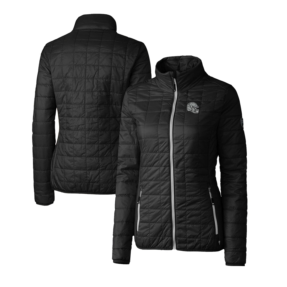 Women's Cutter & Buck Black Las Vegas Raiders Helmet Logo Rainier PrimaLoft Eco Insulated Full-Zip Puffer Jacket