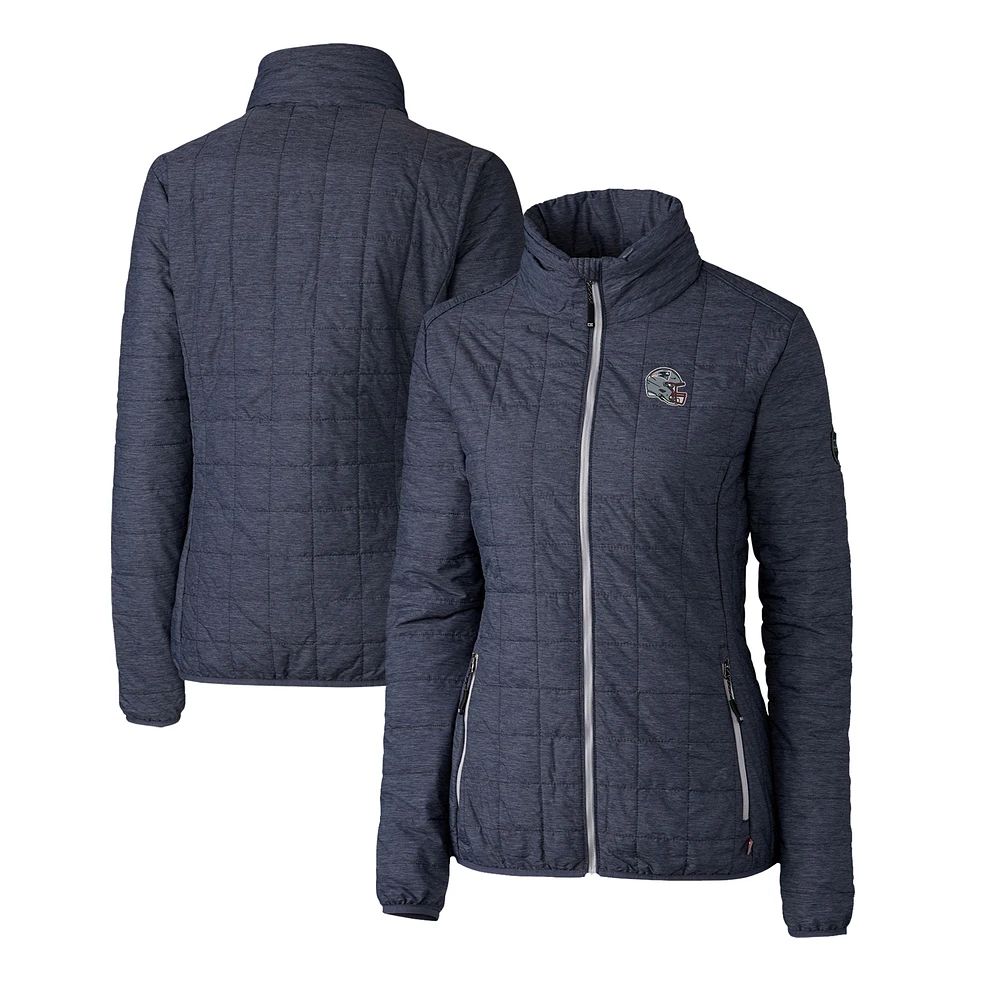 Women's Cutter & Buck Heather Navy New England Patriots Helmet Logo Rainier PrimaLoft Eco Insulated Full-Zip Puffer Jacket