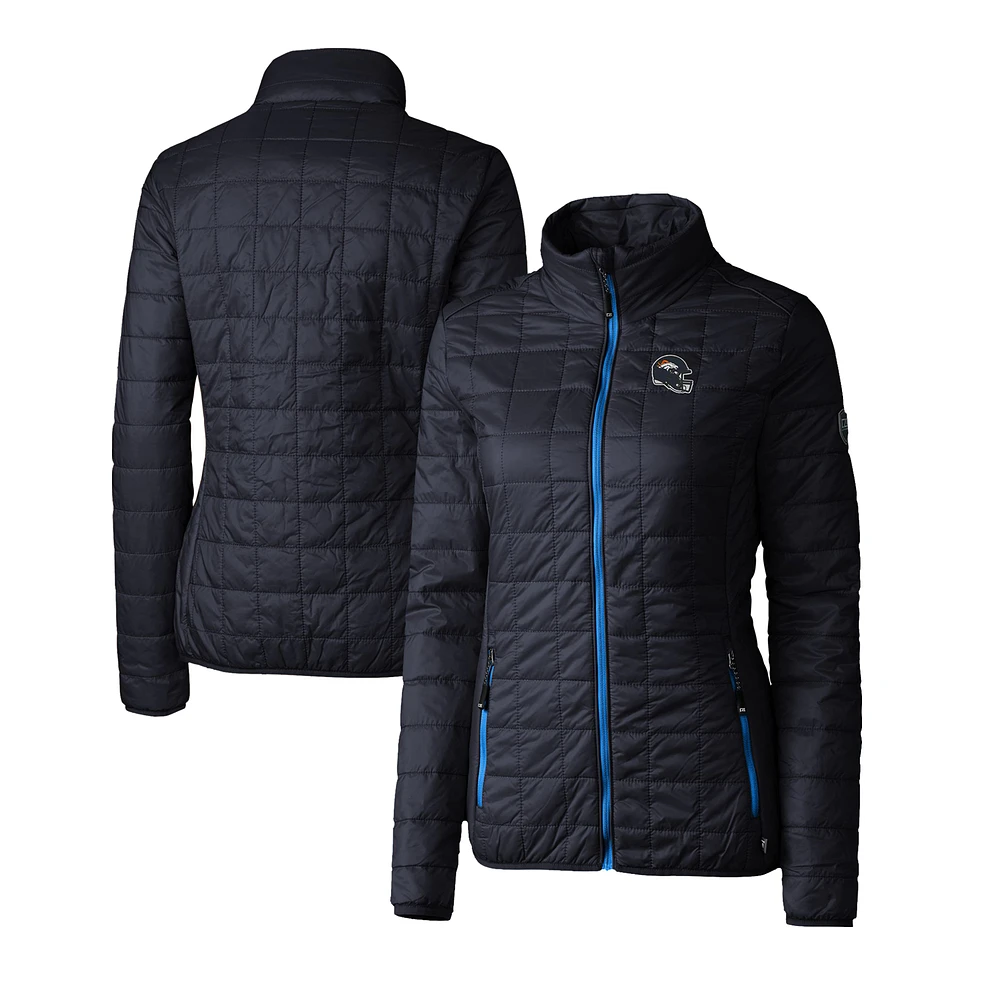 Women's Cutter & Buck Navy Denver Broncos Helmet Logo Rainier PrimaLoft Eco Insulated Full-Zip Puffer Jacket