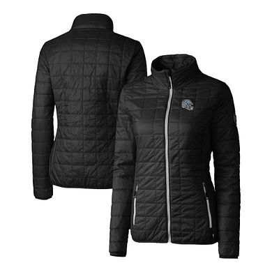 Women's Cutter & Buck Black Detroit Lions Helmet Logo Rainier PrimaLoft Eco Insulated Full-Zip Puffer Jacket