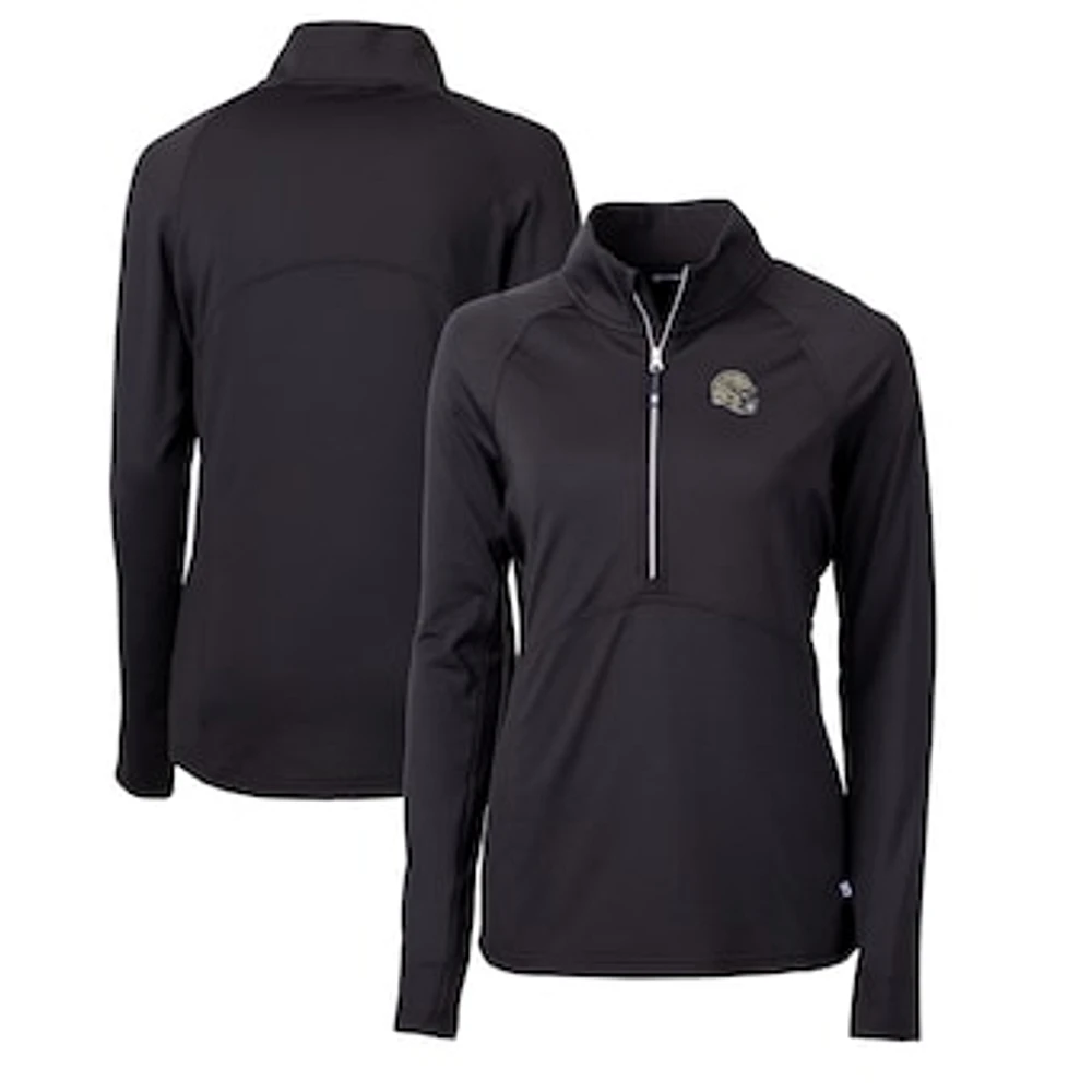 Women's Cutter & Buck Black New Orleans Saints Helmet Logo Adapt Eco Knit Stretch Recycled Half-Zip Pullover Top