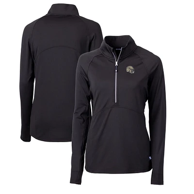 Women's Cutter & Buck Black New Orleans Saints Helmet Logo Adapt Eco Knit Stretch Recycled Half-Zip Pullover Top