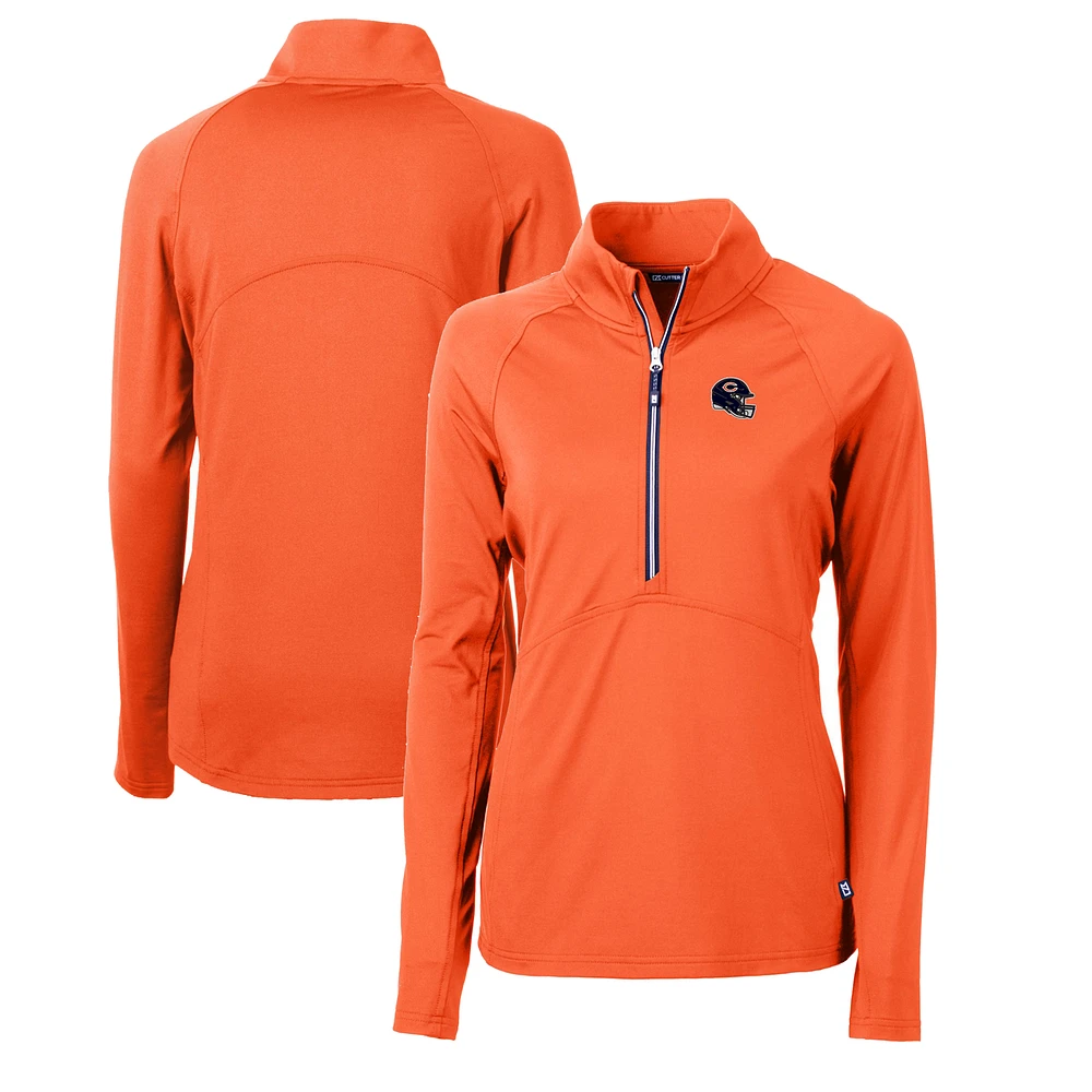 Women's Cutter & Buck Chicago Bears Helmet Logo Adapt Eco Knit Stretch Recycled Half-Zip Pullover Top