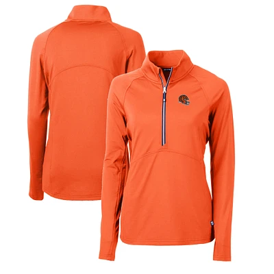 Women's Cutter & Buck Orange Cincinnati Bengals Helmet Logo Adapt Eco Knit Stretch Recycled Half-Zip Pullover Top