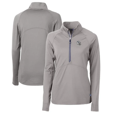 Women's Cutter & Buck Gray Indianapolis Colts Helmet Logo Adapt Eco Knit Stretch Recycled Half-Zip Pullover Top