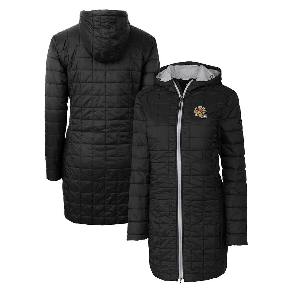 Women's Cutter & Buck Black San Francisco 49ers Helmet Logo Rainier Primaloft Eco Insulated Hooded Long Coat