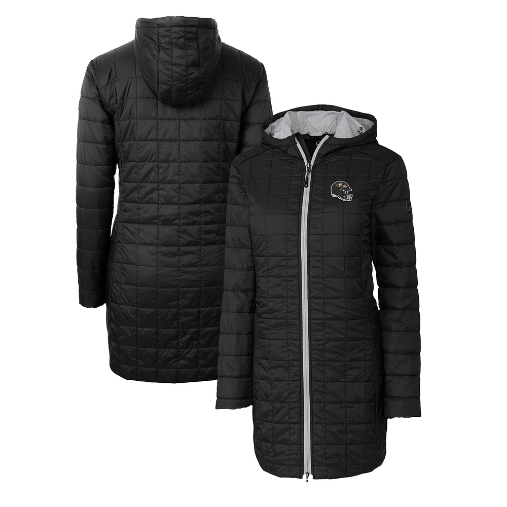 Women's Cutter & Buck Black Baltimore Ravens Helmet Logo Rainier Primaloft Eco Insulated Hooded Long Coat
