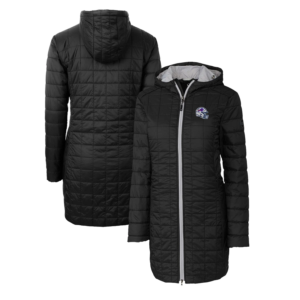 Women's Cutter & Buck Black Buffalo Bills Helmet Logo Rainier Primaloft Eco Insulated Hooded Long Coat