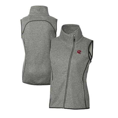Women's Cutter & Buck Heather Gray Kansas City Chiefs Helmet Logo Mainsail Sweater-Knit Full-Zip Asymmetrical Vest