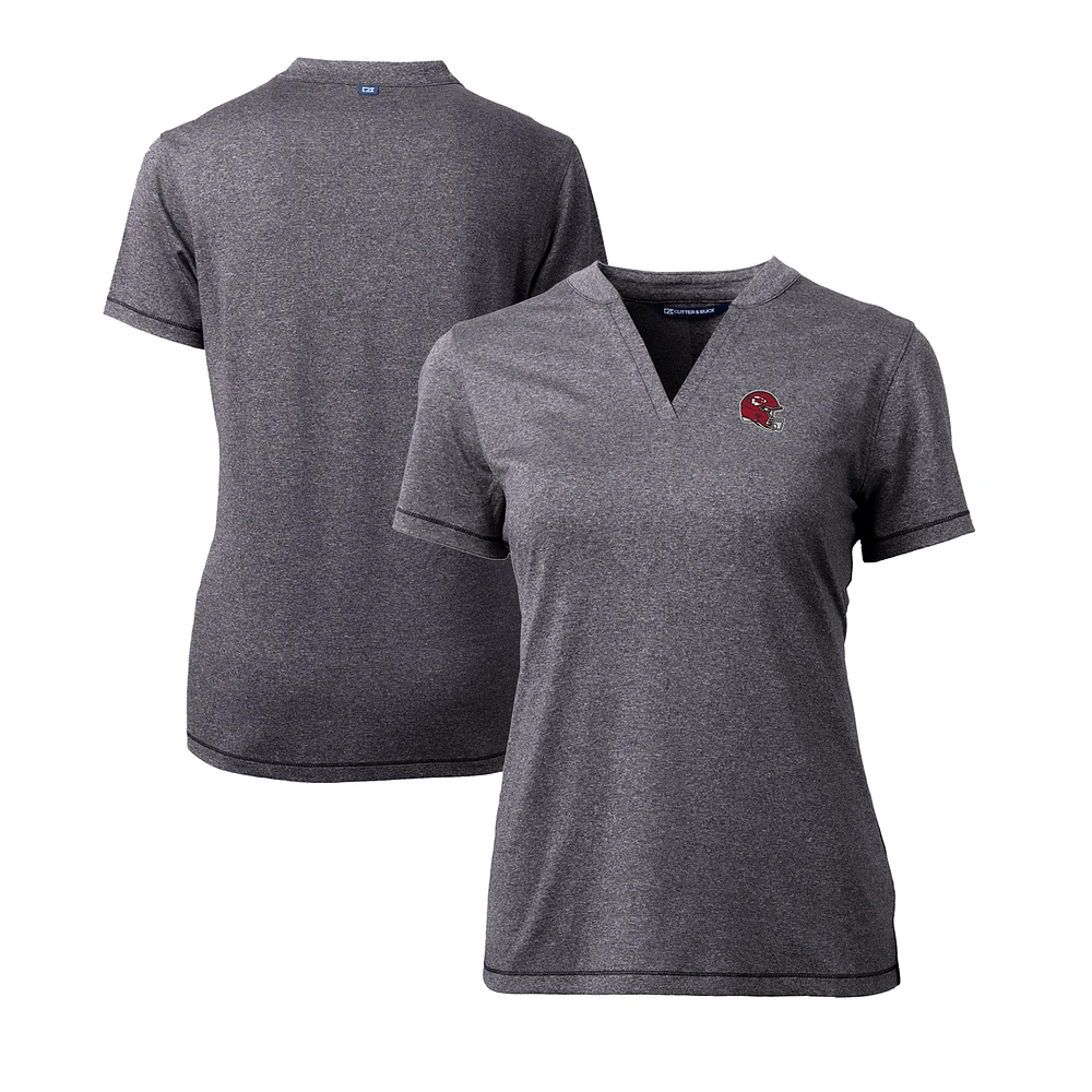 Women's Cutter & Buck Heather Charcoal Kansas City Chiefs Helmet Logo DryTec Forge Stretch V-Neck Blade Top