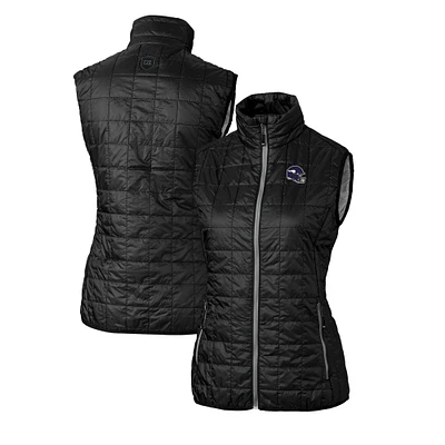 Women's Cutter & Buck Black Minnesota Vikings Helmet Logo Rainier PrimaLoft Eco Insulated Full-Zip Puffer Vest