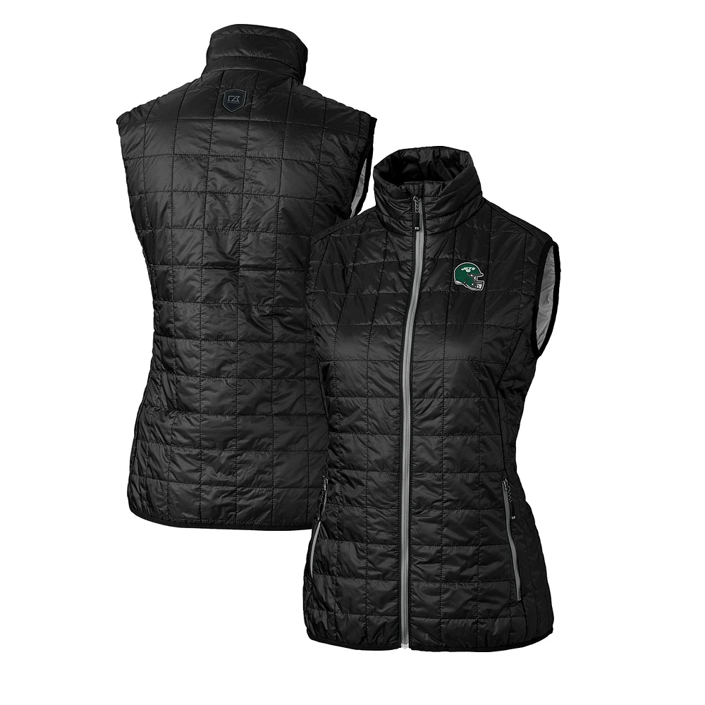 Women's Cutter & Buck Black New York Jets Helmet Logo Rainier PrimaLoft Eco Insulated Full-Zip Puffer Vest