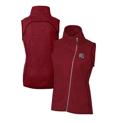 Women's Cutter & Buck Red New England Patriots Helmet Logo Mainsail Sweater-Knit Full-Zip Asymmetrical Vest