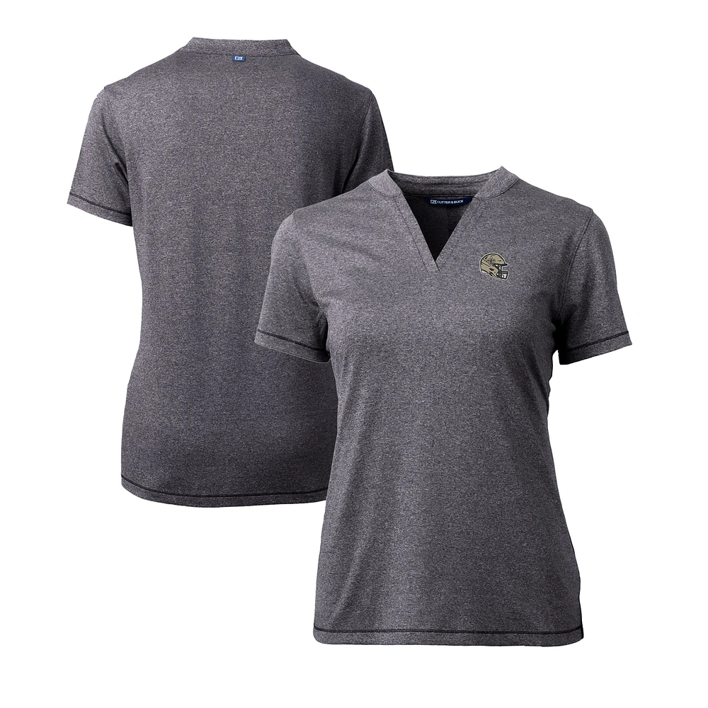 Women's Cutter & Buck Heather Charcoal New Orleans Saints Helmet Logo DryTec Forge Stretch V-Neck Blade Top
