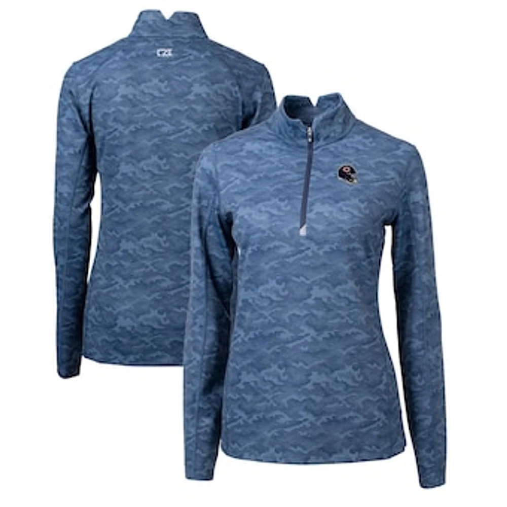 Women's Cutter & Buck Navy Chicago Bears Helmet Logo Traverse Camo Print Stretch Quarter-Zip Pullover Top