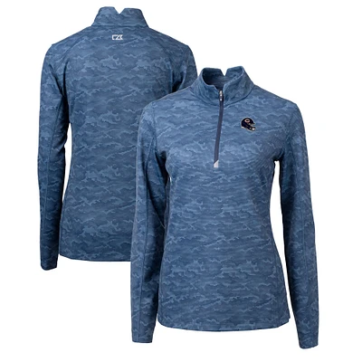 Women's Cutter & Buck Navy Chicago Bears Helmet Logo Traverse Camo Print Stretch Quarter-Zip Pullover Top
