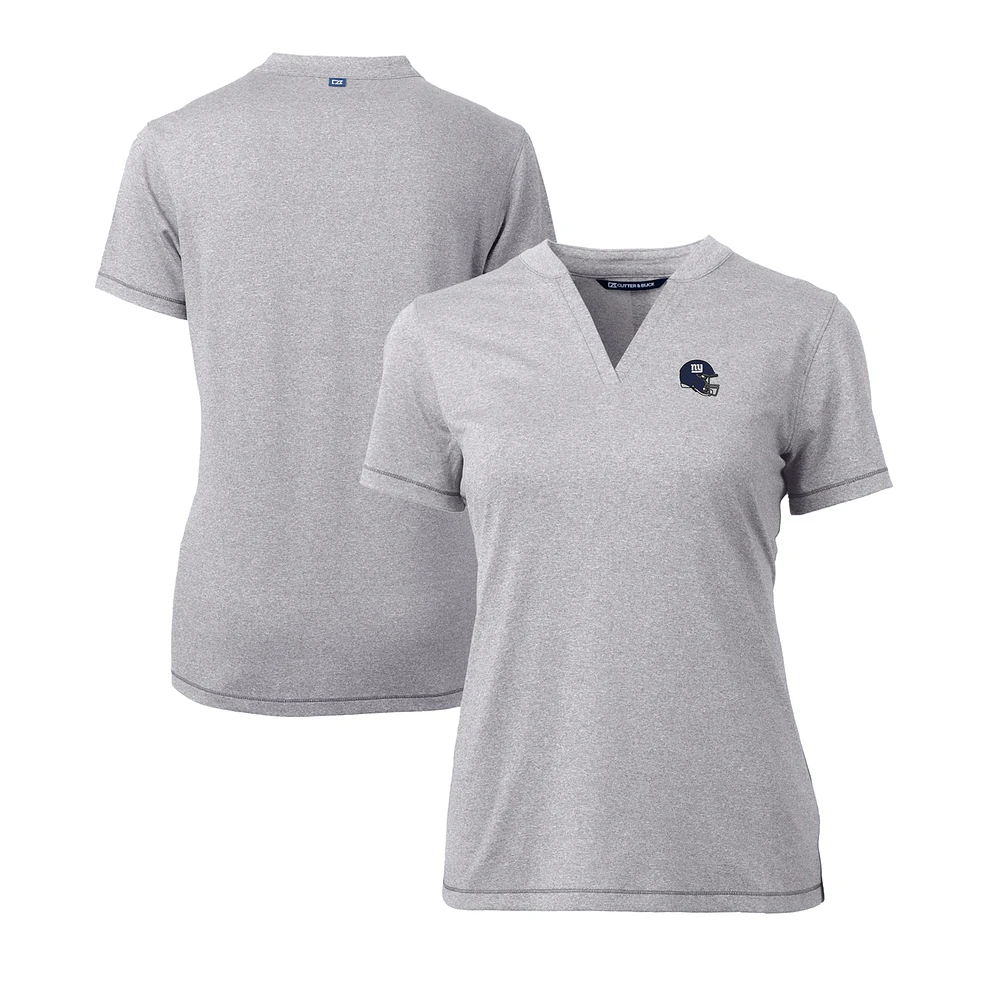 Women's Cutter & Buck Heather Gray New York Giants Helmet Logo DryTec Forge Stretch V-Neck Blade Top