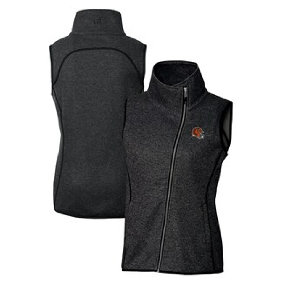 Women's Cutter & Buck Heather Charcoal Cincinnati Bengals Helmet Logo Mainsail Sweater-Knit Full-Zip Asymmetrical Vest