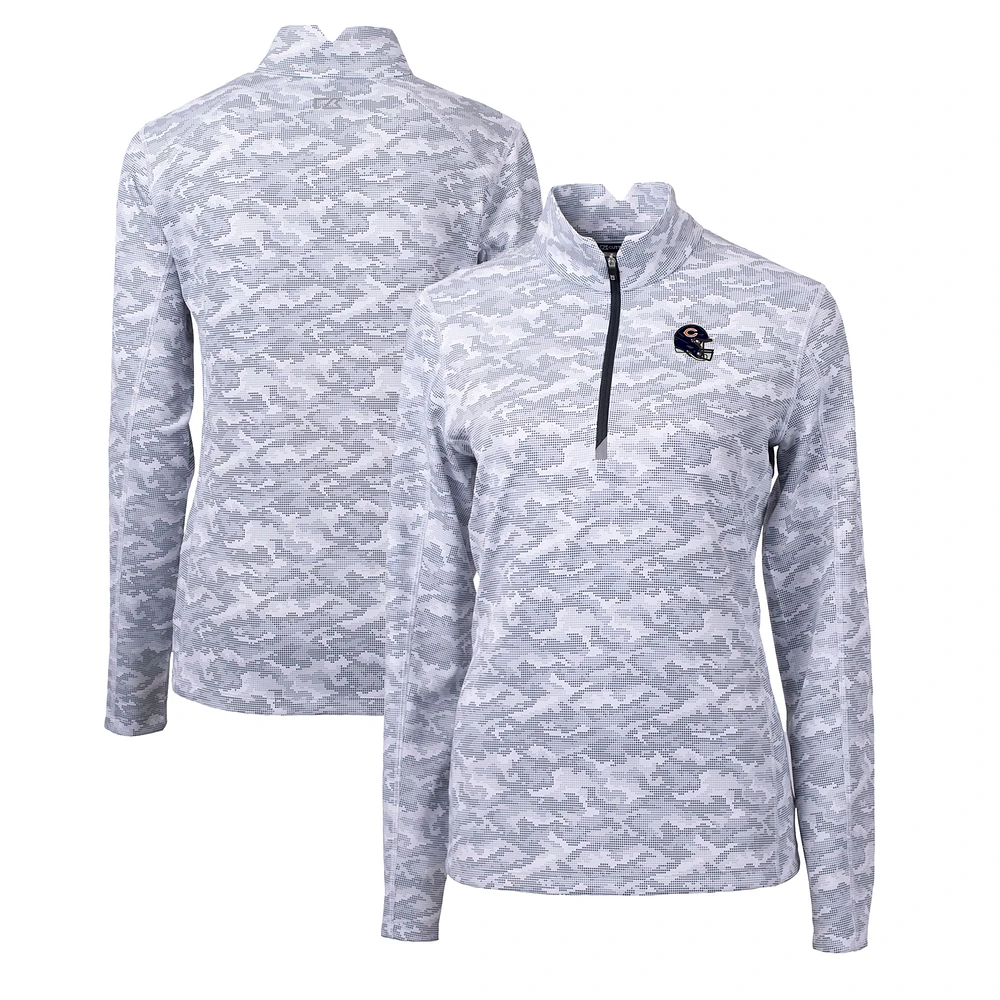 Women's Cutter & Buck Charcoal Chicago Bears Helmet Logo Traverse Camo Print Stretch Quarter-Zip Pullover Top