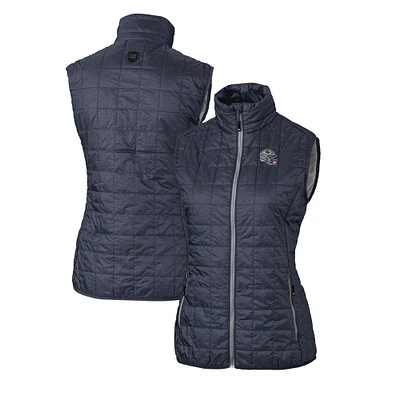 Women's Cutter & Buck Heather Navy New England Patriots Helmet Logo Rainier PrimaLoft Eco Insulated Full-Zip Puffer Vest