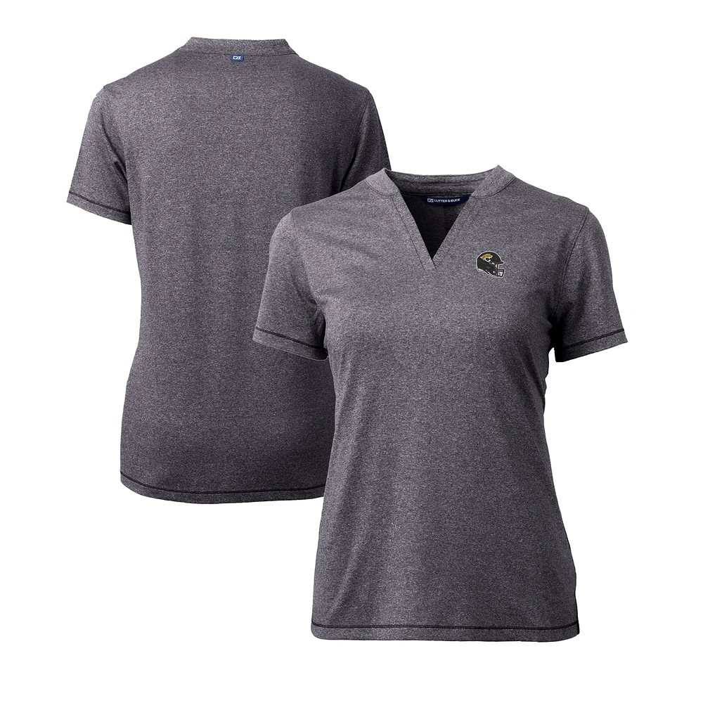 Women's Cutter & Buck Heather Charcoal Jacksonville Jaguars Helmet Logo DryTec Forge Stretch V-Neck Blade Top