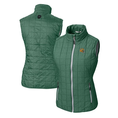 Women's Cutter & Buck Heather Green Green Bay Packers Helmet Logo Rainier PrimaLoft Eco Insulated Full-Zip Puffer Vest