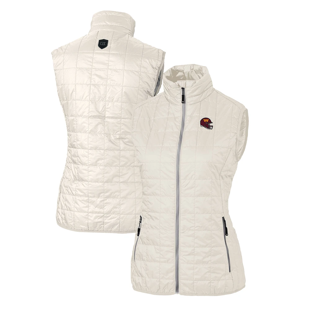 Women's Cutter & Buck Cream Washington Commanders Helmet Logo Rainier PrimaLoft Eco Insulated Full-Zip Puffer Vest