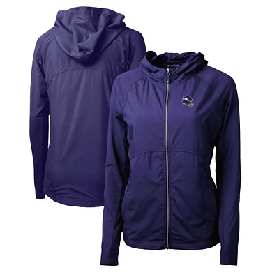 Women's Cutter & Buck Minnesota Vikings Helmet Logo Adapt Eco Knit Hybrid Recycled Full-Zip Hoodie