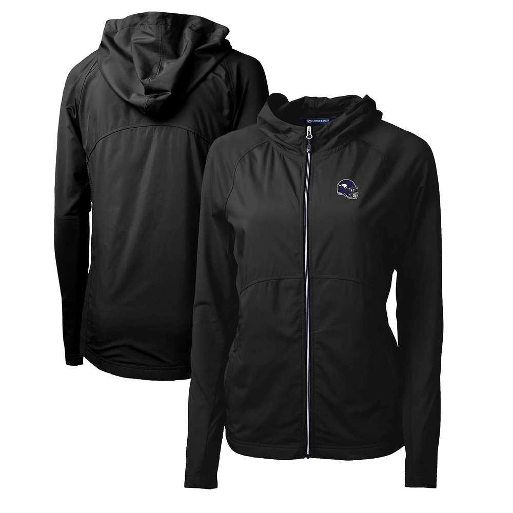 Women's Cutter & Buck Black Minnesota Vikings Helmet Logo Adapt Eco Knit Hybrid Recycled Full-Zip Hoodie