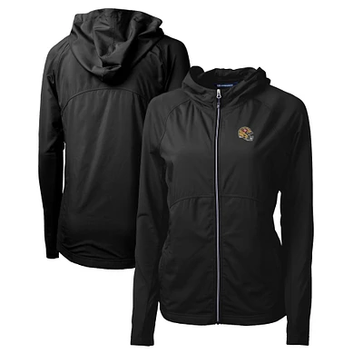 Women's Cutter & Buck Black San Francisco 49ers Helmet Logo Adapt Eco Knit Hybrid Recycled Full-Zip Hoodie