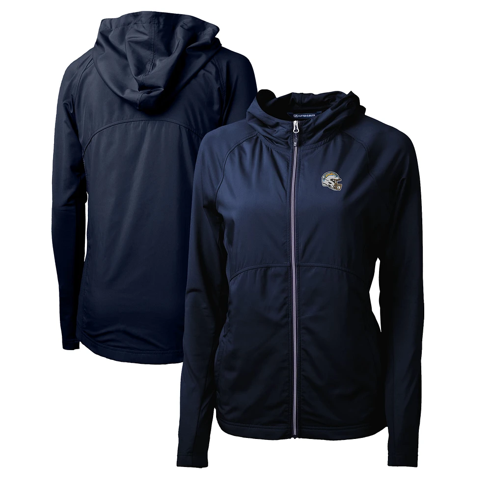 Women's Cutter & Buck Navy Los Angeles Chargers Helmet Logo Adapt Eco Knit Hybrid Recycled Full-Zip Hoodie