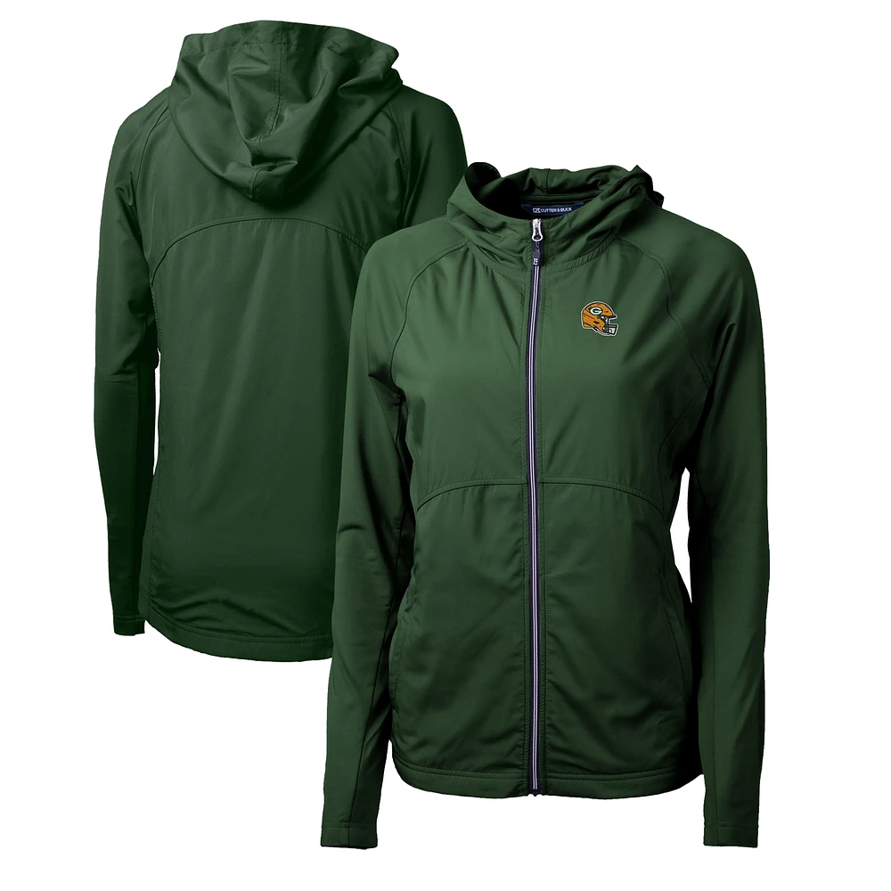 Women's Cutter & Buck Green Green Bay Packers Helmet Logo Adapt Eco Knit Hybrid Recycled Full-Zip Hoodie