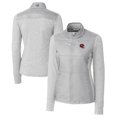 Women's Cutter & Buck Heather Gray Kansas City Chiefs Helmet Logo DryTec Stealth Hybrid Quilted Full-Zip Windbreaker Jacket