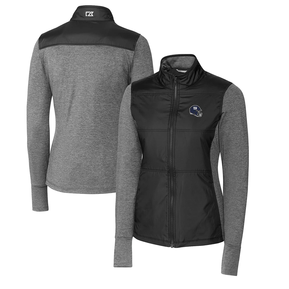 Women's Cutter & Buck Black New York Giants Helmet Logo DryTec Stealth Hybrid Quilted Full-Zip Windbreaker Jacket