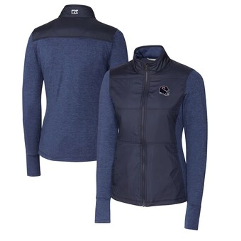 Women's Cutter & Buck Navy Chicago Bears Helmet Logo DryTec Stealth Hybrid Quilted Full-Zip Windbreaker Jacket