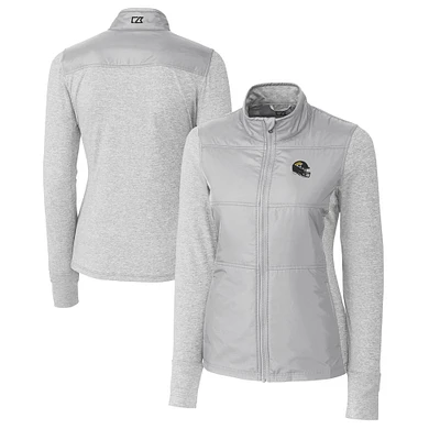 Women's Cutter & Buck Heather Gray Jacksonville Jaguars Helmet Logo DryTec Stealth Hybrid Quilted Full-Zip Windbreaker Jacket