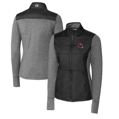 Women's Cutter & Buck Black Washington Commanders Helmet Logo DryTec Stealth Hybrid Quilted Full-Zip Windbreaker Jacket