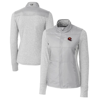 Women's Cutter & Buck Steel Washington Commanders Helmet Logo DryTec Stealth Hybrid Quilted Full-Zip Windbreaker Jacket