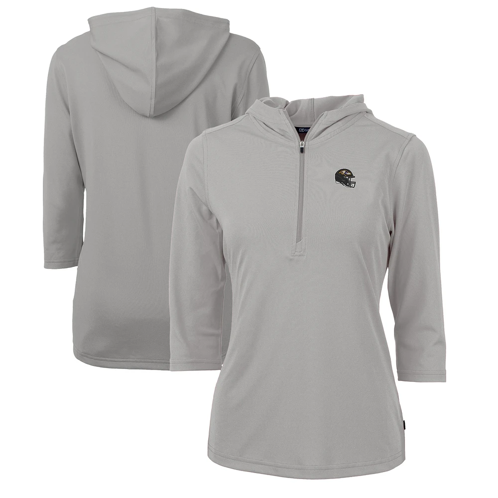 Women's Cutter & Buck Steel Baltimore Ravens Helmet Logo DryTec Virtue Eco Pique Recycled 3/4-Sleeve Half-Zip Pullover Hoodie
