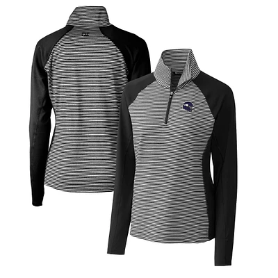 Women's Cutter & Buck Black Minnesota Vikings Helmet Logo DryTec Forge Tonal Stripe Stretch Half-Zip Top