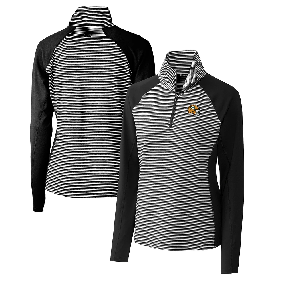 Women's Cutter & Buck Green Bay Packers Helmet Logo DryTec Forge Tonal Stripe Stretch Half-Zip Top