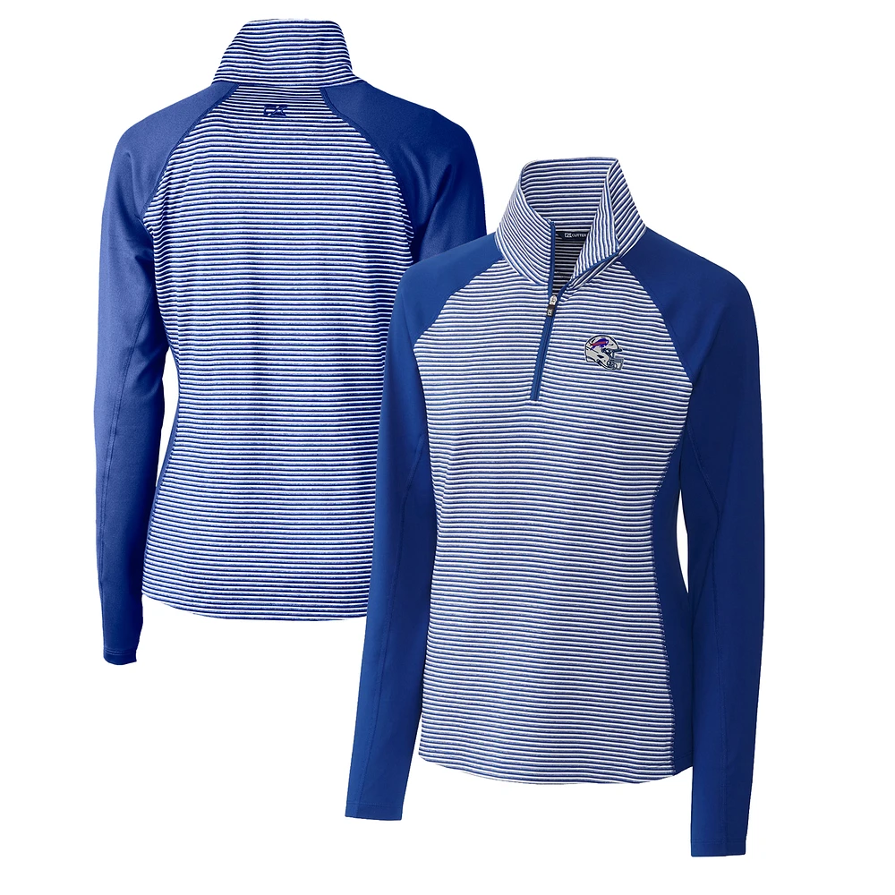 Women's Cutter & Buck Royal Buffalo Bills Helmet Logo DryTec Forge Tonal Stripe Stretch Half-Zip Top