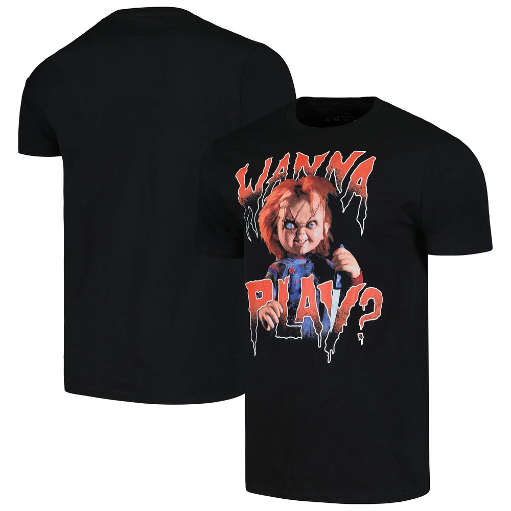 Men's Ripple Junction Black Chucky Wanna Play? T-Shirt