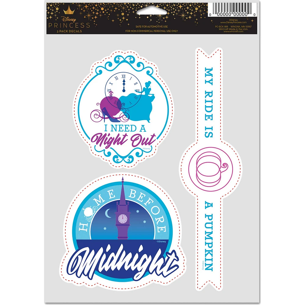 WinCraft Disney Princess Cinderella 3-Pack Multi-Use Decal Set