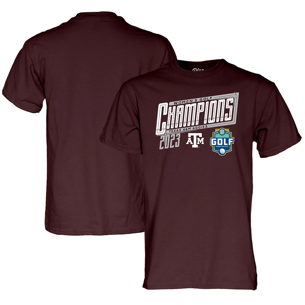 Blue 84 Maroon Texas A&M Aggies 2023 SEC Women's Golf Champions T-Shirt