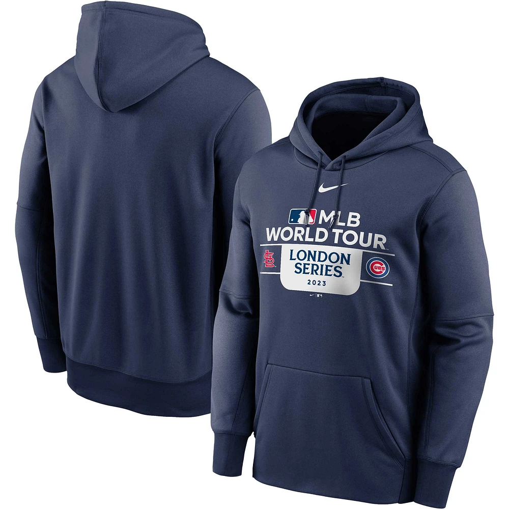 Men's Nike Navy 2023 MLB World Tour: London Series Chicago Cubs vs St. Louis Cardinals Matchup Performance Pullover Hoodie