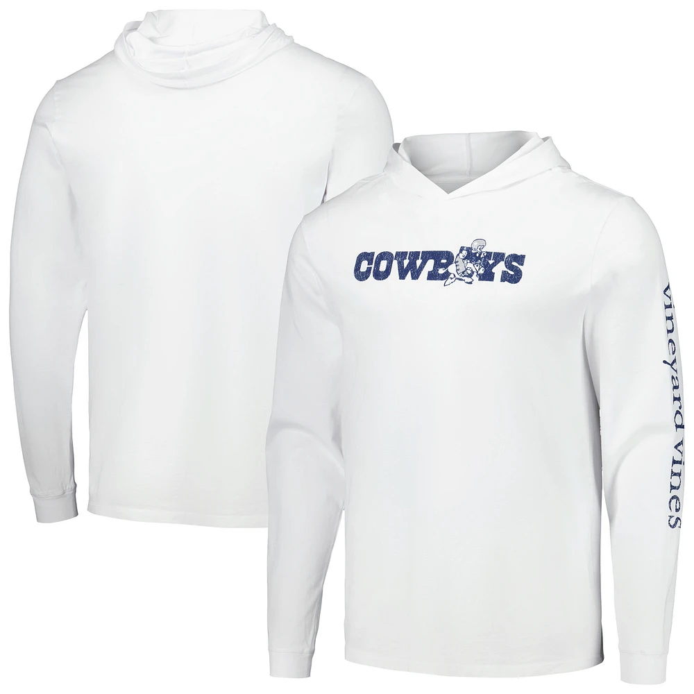 Men's Vineyard Vines White Dallas Cowboys Wordmark Retro Joe Long Sleeve Hoodie T-Shirt